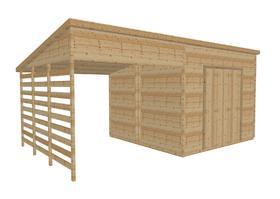 Dřevěný zahradní domek TOMAS II 2,4x4,4m s bočnicí, pultová střecha + terasa